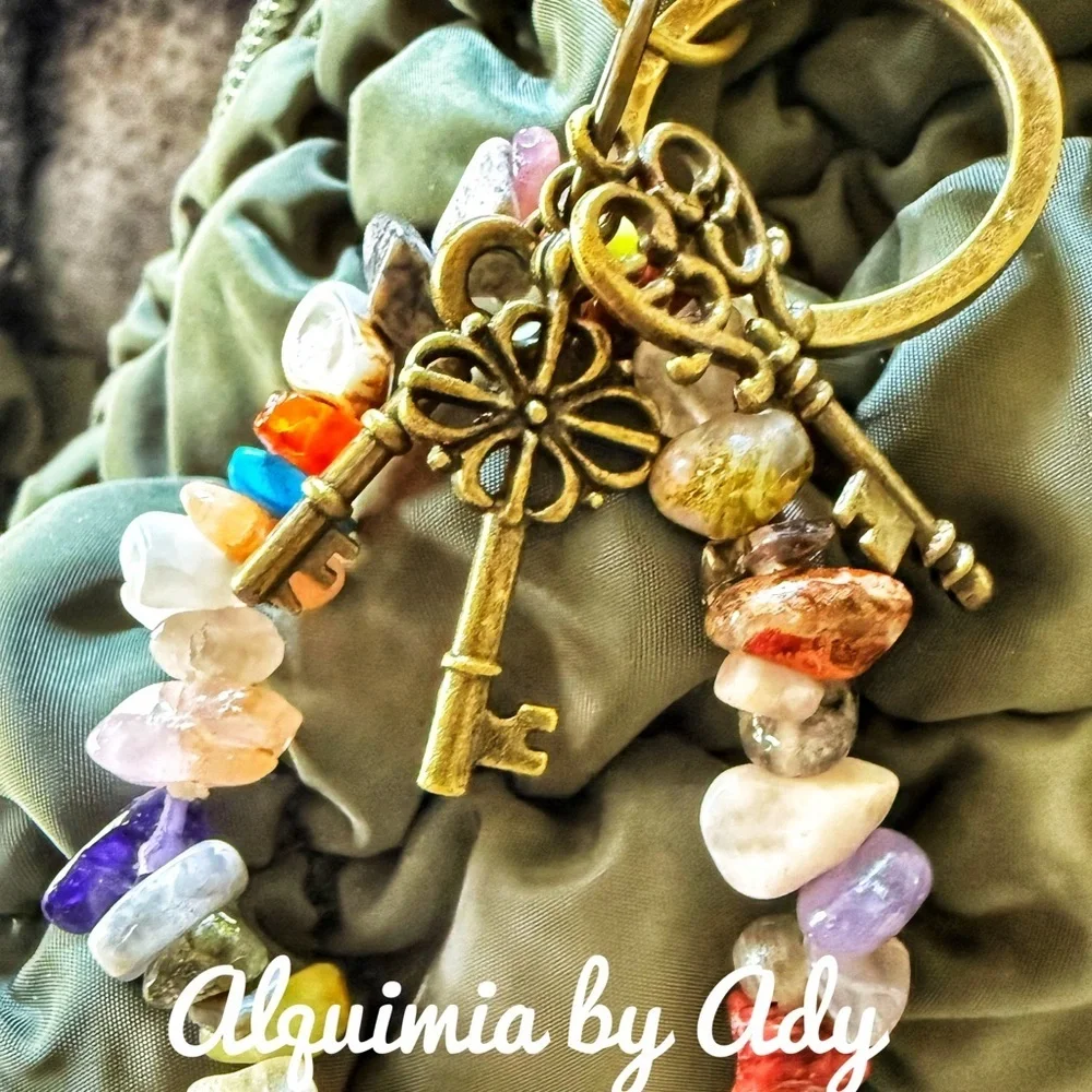 🌸Earth Energy Bag Charm – Green Stones & Brass Accents